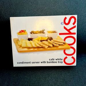 Cooks Cafe White Condiments Server with Bamboo Tray